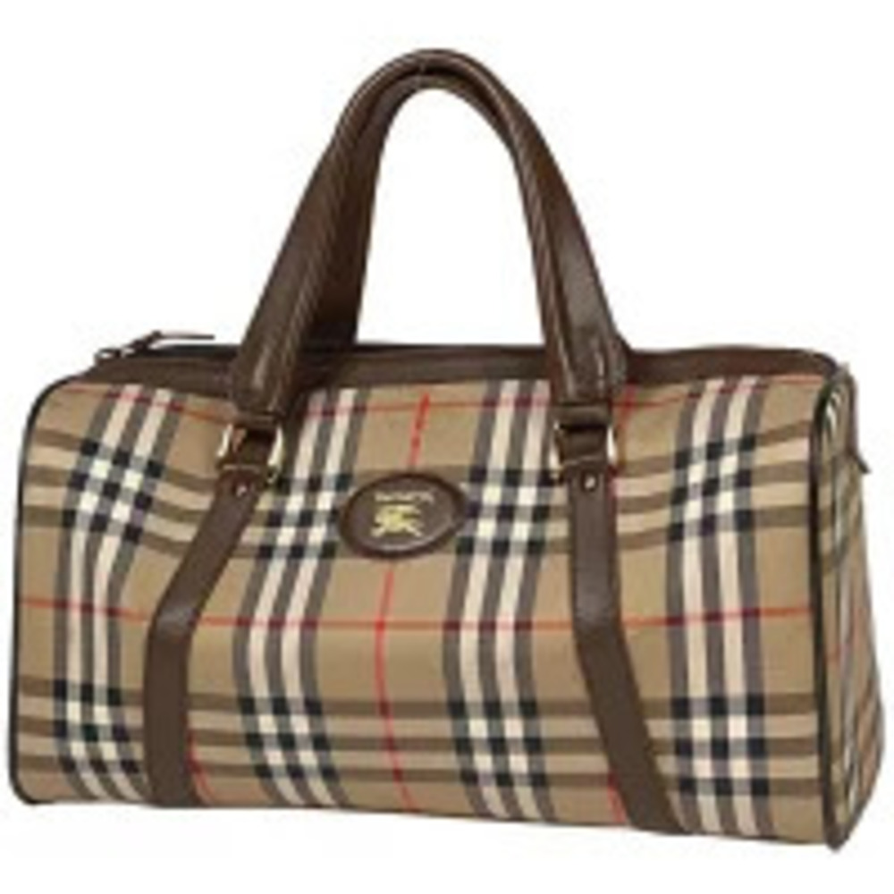 Burberry Check Handbag Boston Bag Canvas Brown